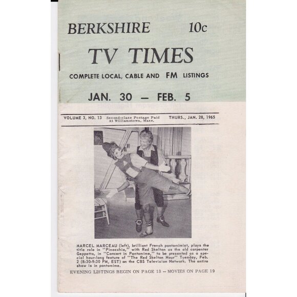 1965 Berkshire TV Times Guide | Marcel Marceau Cover | Local TV Listings - Picture 1 of 5